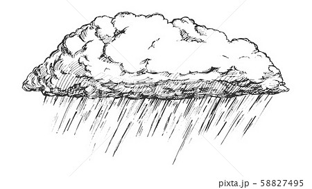 Rainy Cloud And Falling Water Drop Retro Vector 58827495