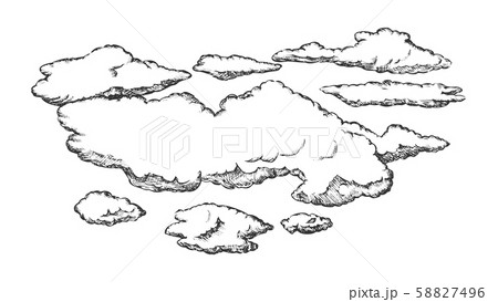 Fluffy Flying Clouds And Overcast Retro Vector 58827496