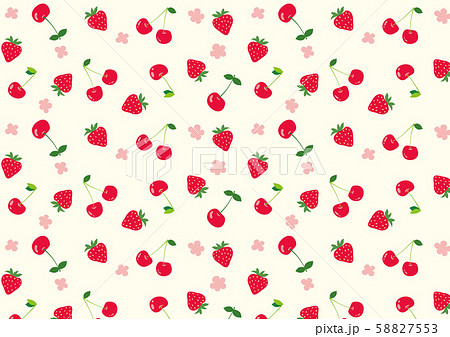 苺とさくらんぼと小花のパターンのイラスト素材 58827553 Pixta