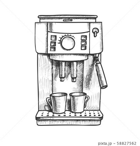 Espresso Machine With Two Cups Monochrome Vector 58827562