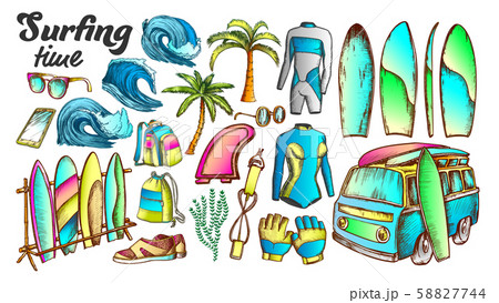 Surfing Time Collection Elements Color Set Vector 58827744