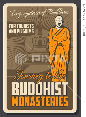 Buddhist monastery, monk and stupa 58828774
