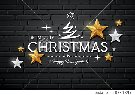 Merry Christmas message vector, gold stars Merry Christmas message vector, gold stars 58831895