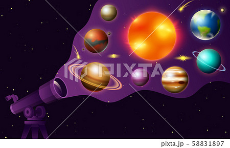 Planets in solar system and astronaut spaceman. Mercury and earth, mars and venus. Astronomical Planets in solar system and astronaut spaceman. Mercury and earth, mars and venus. Astronomical 58831897