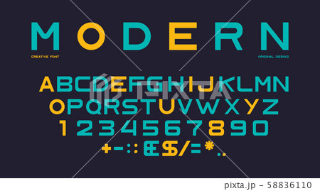 Latin alphabet, numbers and punctuation, font 58836110