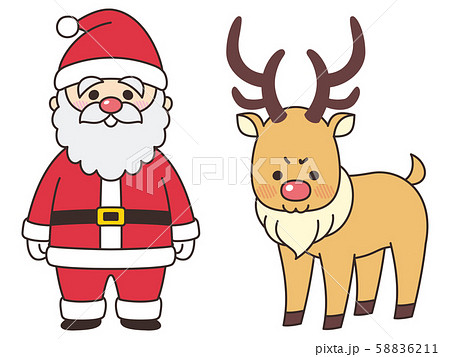 サンタクロースと赤鼻のトナカイ クリスマスのイラスト素材