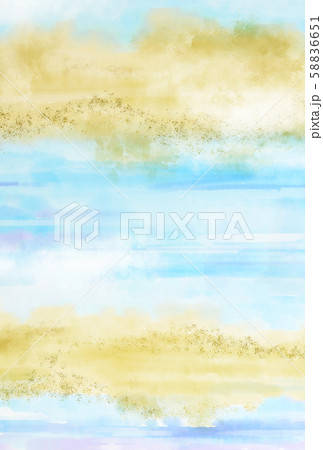 水彩 デジタル 手描き 金の雲 背景 縦 はがき比率のイラスト素材