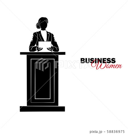 Businesswoman. Woman in business suit. Businesswoman reads a report on the podium Businesswoman. Woman in business suit. Businesswoman reads a report on the podium 58836975