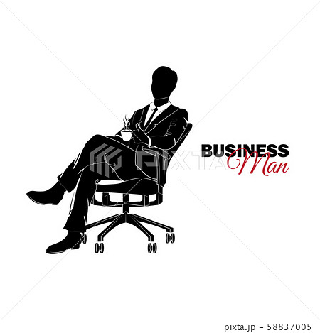 Businessman, Manager. A man in a business suit. Businessman sitting in a chair with a cup of coffee 58837005