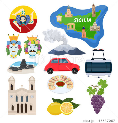 Sicily vector Sicilian island map with cathedral architecture art culture and traditional Italian 58837067
