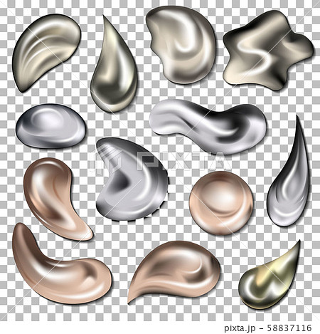 Metal drop vector metallic liquid droplet silver realistic splash and metalline ball illustration 58837116