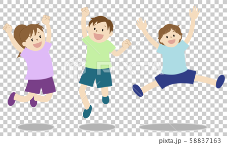 楽しそうにジャンプしている子供たちのイラストのイラスト素材