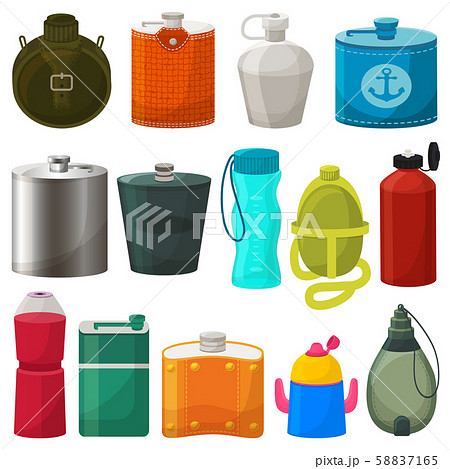 Flask vector metal bottled hip drink thermo and fitness sport plastic bottle illustration set of 58837165