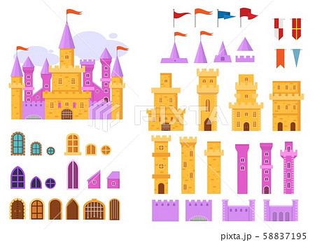 Cartoon castle vector fairytale medieval tower constructor of fantasy palace building in kingdom 58837195