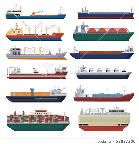 Cargo ship vector shipping transportation export container illustration set of industrial business 58837206