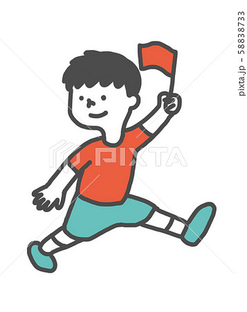 旗を持って歩く 男の子 のイラスト素材 5733