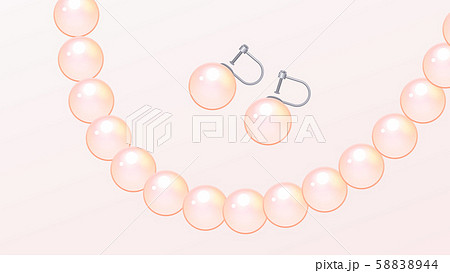 真珠 パールのイヤリングとネックレスの背景イラスト ピンク 16 9のイラスト素材 58838944 Pixta