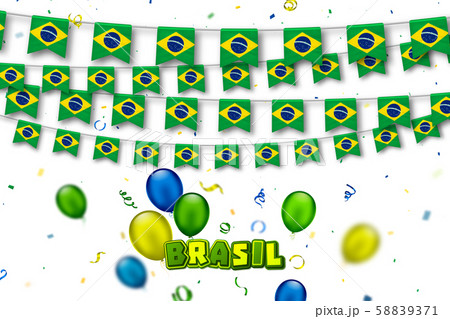 Carnival flags of Brazil with confetti, balloons 58839371