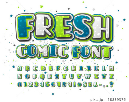 Comic font. Cartoon green-blue alphabet 58839376
