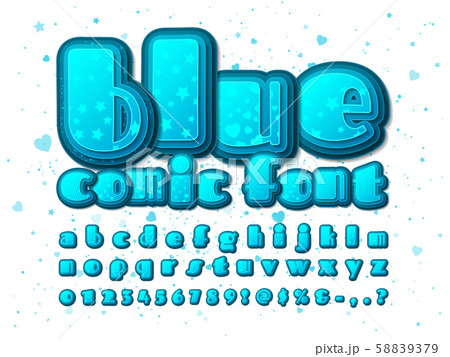 Blue comic font. Cartoon alphabet, pop art style 58839379