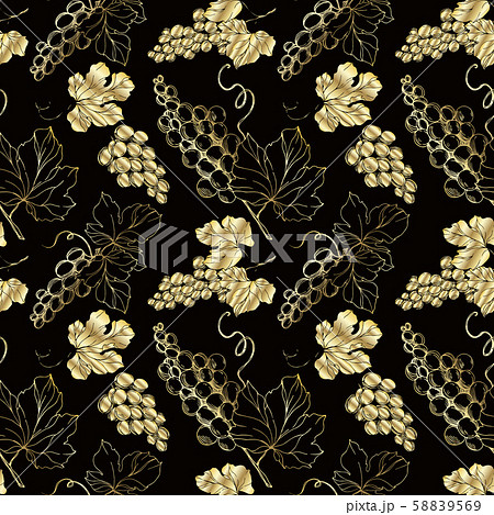 Grape berry healthy food. Black and white engraved ink art. Seamless background pattern. Grape berry healthy food. Black and white engraved ink art. Seamless background pattern. 58839569