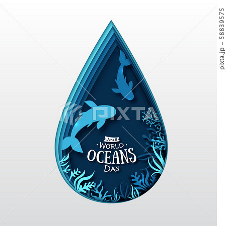 World Oceans Day. Paper art of sea, fish 58839575
