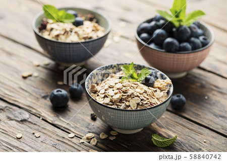 Homemeade muesli with berry and mint Homemeade muesli with berry and mint 58840742
