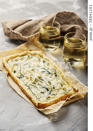 homemade tart with ricotta and zucchini 58841101