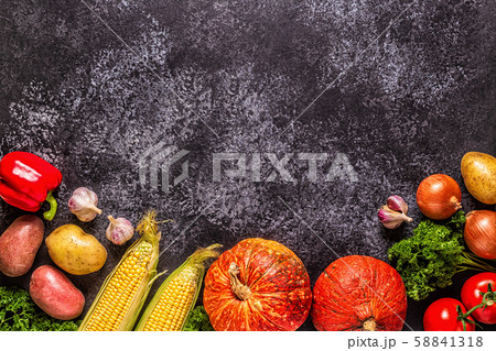 Fresh autumn vegetables for cooking on a dark Fresh autumn vegetables for cooking on a dark 58841318