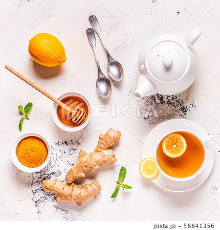 Green tea with lemon and honey. Green tea with lemon and honey. 58841356