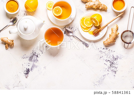 Green tea with lemon and honey. Green tea with lemon and honey. 58841361