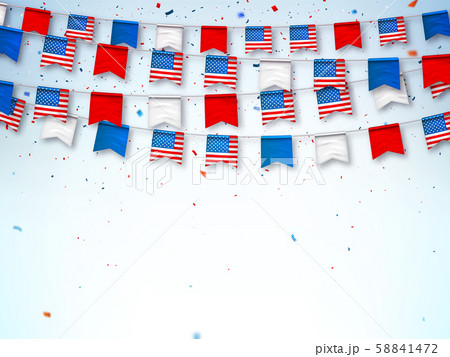 Garlands of USA flags. Banner to celebrate 58841472
