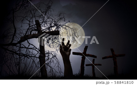 Halloween concept ofwooden cross on graveyard 58841810