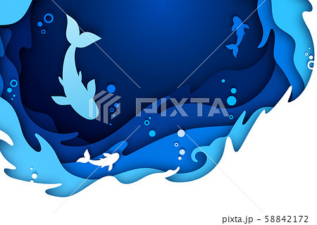 Paper art. Underwater world of ocean with fishes 58842172