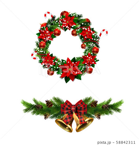 Christmas decorations with fir tree golden jingle bells 58842311