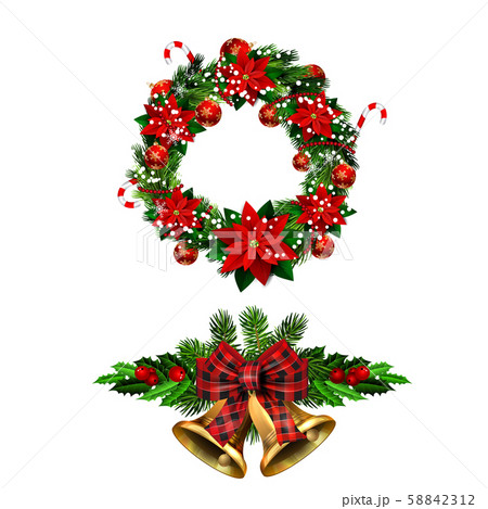 Christmas decorations with fir tree golden jingle bells 58842312