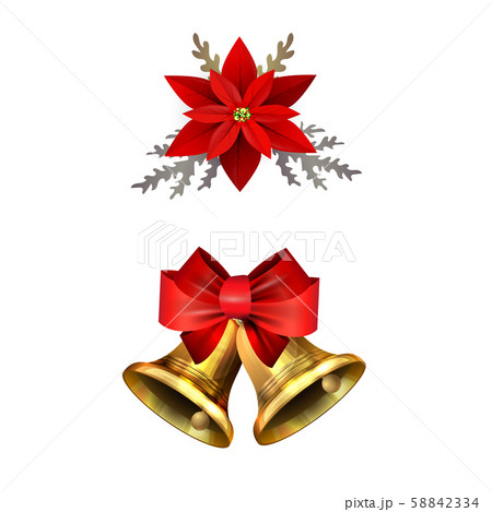 Christmas decorations with fir tree golden jingle bells 58842334