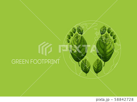 Environment protection concept with ecological footprints made of green leaves and planet Earth map 58842728
