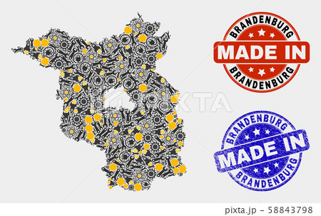Mosaic Brandenburg Land Map of Technology Items and Made In Grunge Seal 58843798