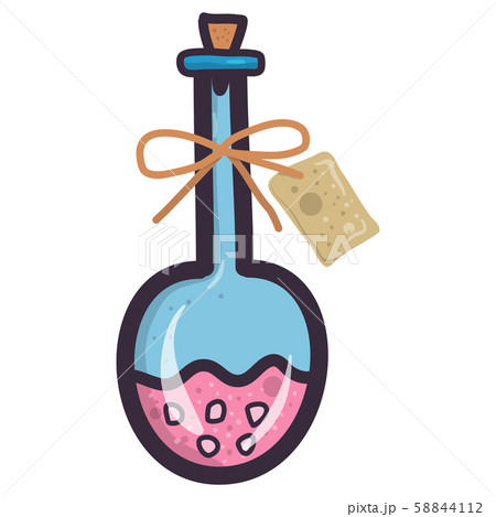 Cartoon illustration with pink witch poison bottle on transparent background. 58844112