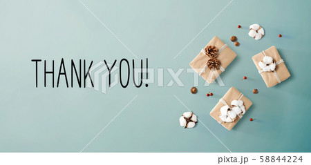 Thank you message with gift boxes with cottons Thank you message with gift boxes with cottons 58844224