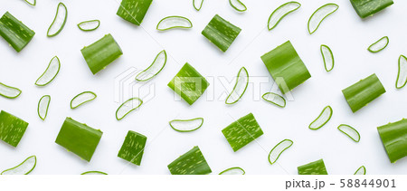 Aloe Vera leaves cut pieces with slices on white Aloe Vera leaves cut pieces with slices on white 58844901