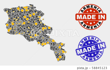 Mosaic Armenia Map of Service Elements and Made In Grunge Stamp 58845123