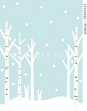冬の森13 白樺 うさぎのイラスト素材