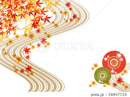 紅葉 もみじ 落ち葉 秋 枯れ葉 流線 線 京都 和風 和柄のイラスト素材 5477