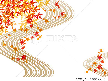 紅葉 もみじ 落ち葉 秋 枯れ葉 流線 線 京都 和風 和柄のイラスト素材