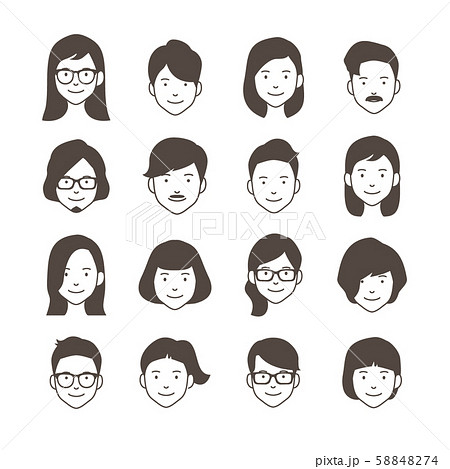 男性と女性の顔と髪型のイラスト素材 58848274 Pixta