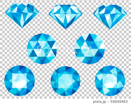 宝石の水彩風イラストセット 青 水色 のイラスト素材