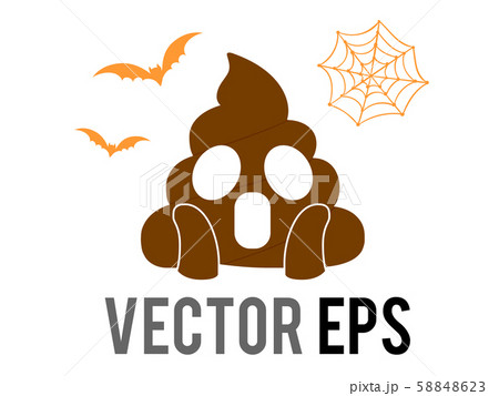 Halloween brown scary shit face flat icon with bat and spider net 58848623