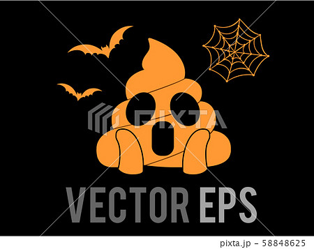 Halloween brown scary shit face flat icon with bat and spider net 58848625
